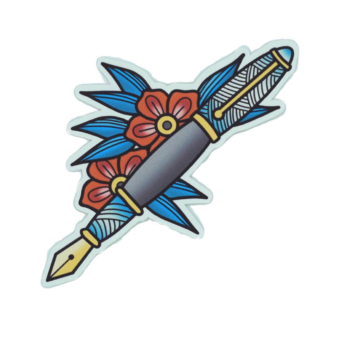 Fountain Pen Tattoo Die Cut Vinyl Sticker