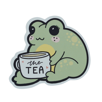 Froggie with the Tea Die Cut Vinyl Sticker