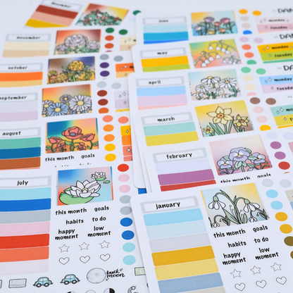 Floral Fantasy - 1.3" Monthly Sticker Kits (2026 Collection)