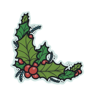 Winter Holley Corner Die Cut Vinyl Sticker