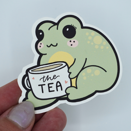 Froggie with the Tea Die Cut Vinyl Sticker
