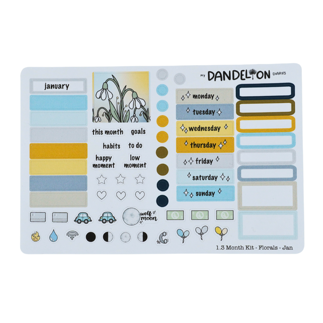 Floral Fantasy - 1.3" Monthly Sticker Kits (2026 Collection)