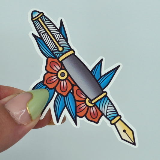 Fountain Pen Tattoo Die Cut Vinyl Sticker