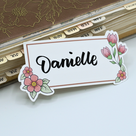 Pink Flowers - Name Label Die Cut