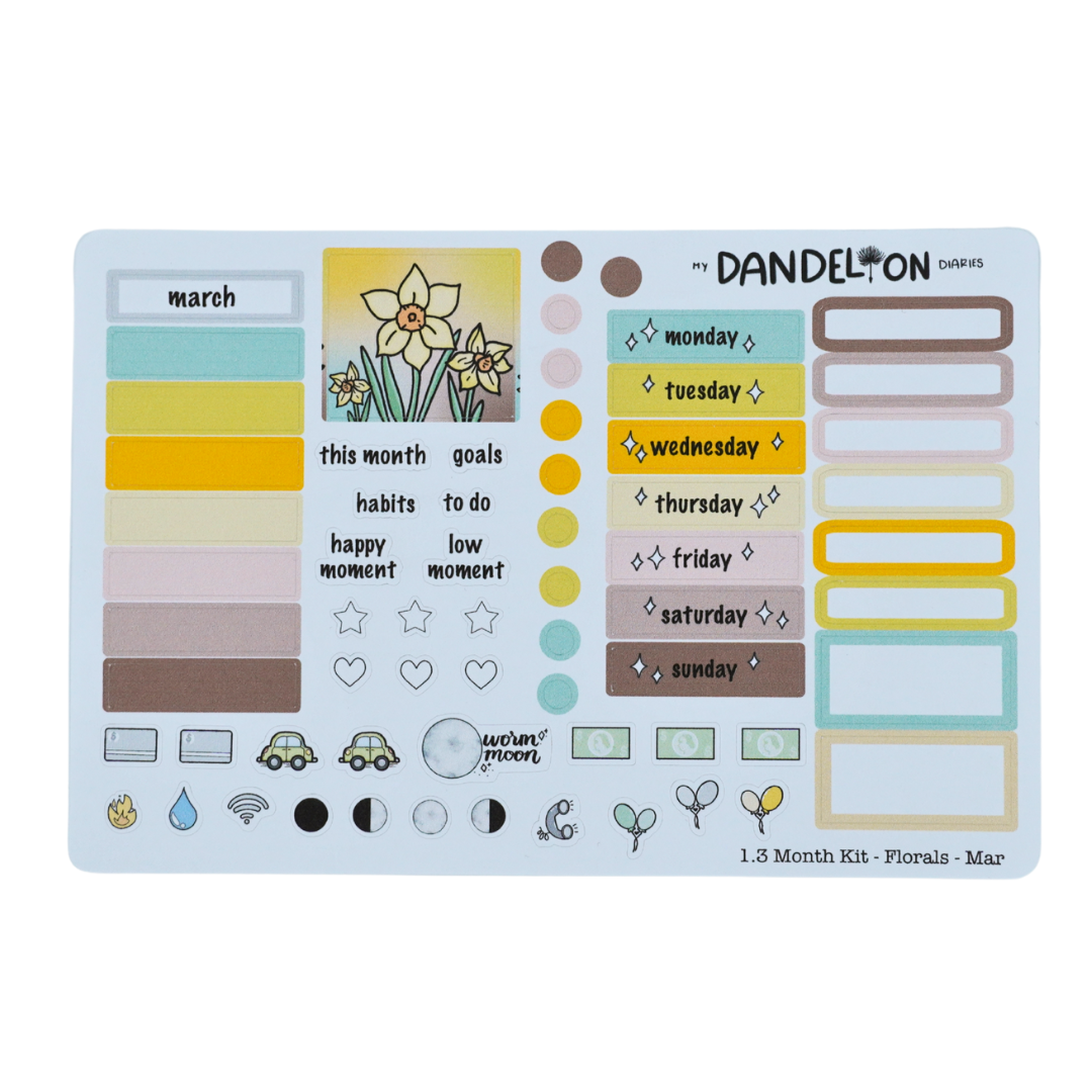 Floral Fantasy - 1.3" Monthly Sticker Kits (2026 Collection)